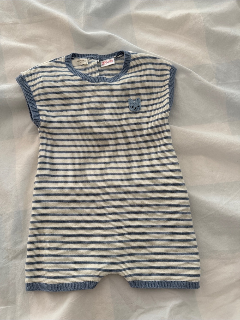 Striped Blue & White Knit Baby Romper